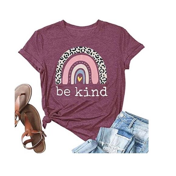 Purple 'Be Kind' Leopard Rainbow Crewneck Tee - Women Size 2XL # Z738 - Picture 2 of 7